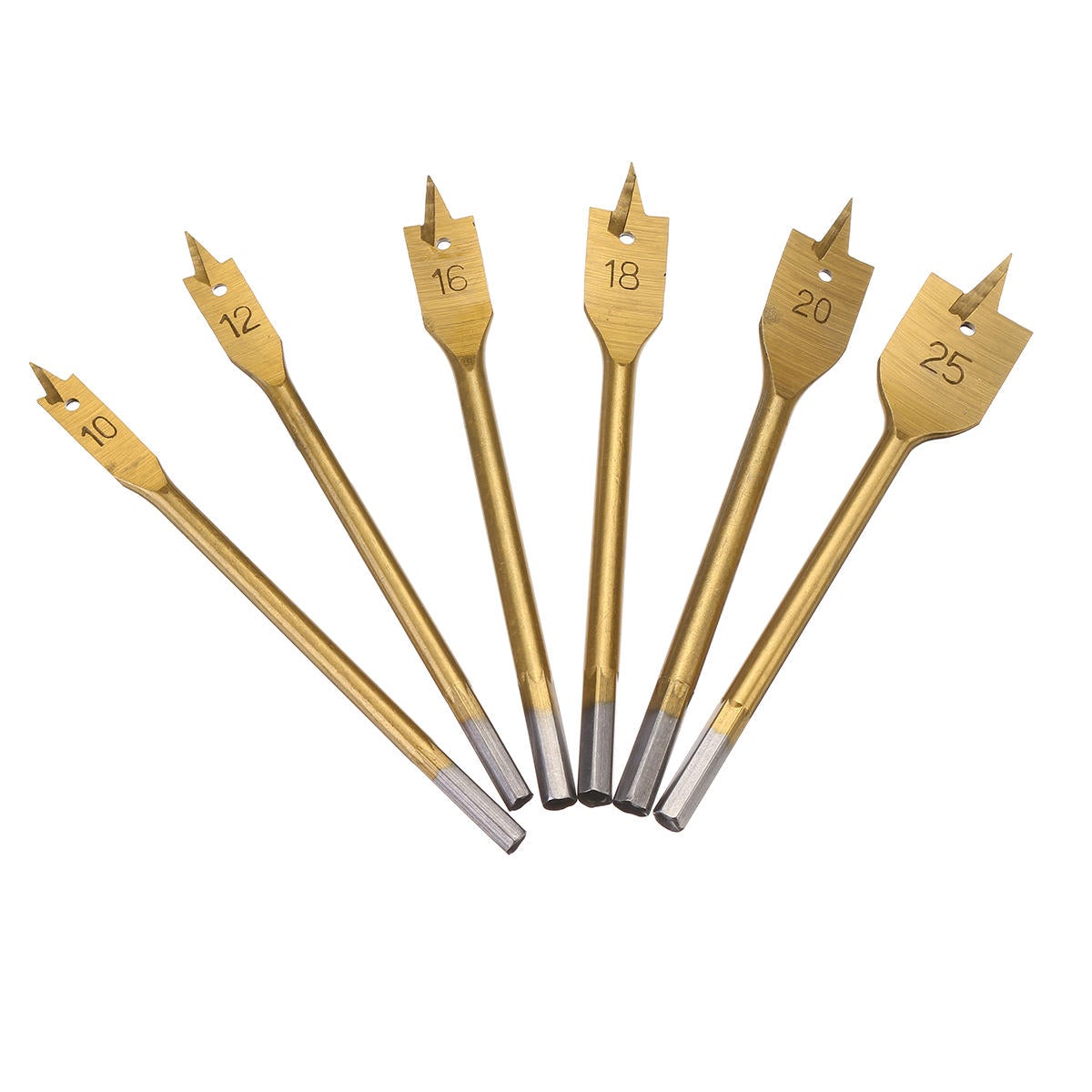 6pcs 10-25mm Flat Spade Wood Drill Hex Shank Woodworking Bit