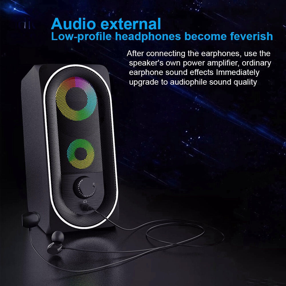 Mini Speaker Deep Bass RGB Streamer Light Effect 3.5mm USB Powered Desktop Loudspeaker for Laptop Computer Phone