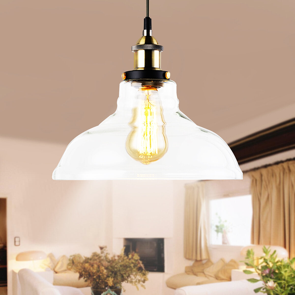 220V Vintage Industrial Pendant Light Horn-like Glass Shade Without Bulb