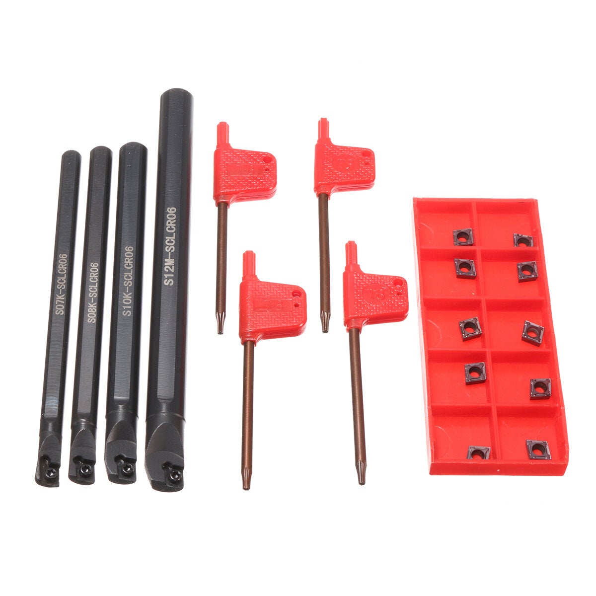 4pcs 7/8/10/12mm Lathe Boring Bar Turning Tool With 10pcs CCMT0602 Inserts