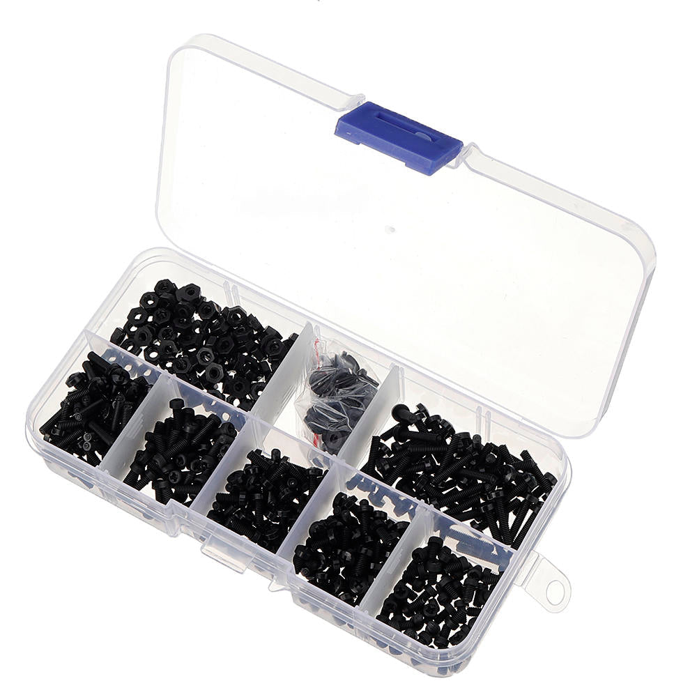 500Pcs M2.5 Nylon Screw Bolt Black Round Cross Screw Hex Nut Spacer Nylon PCB Assortment