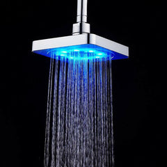 360 Adjustable 6 Inch LED Light Square Rain Shower Head Stainless Steel 3 Color Changing Temperature Control Bathroom Showerhead