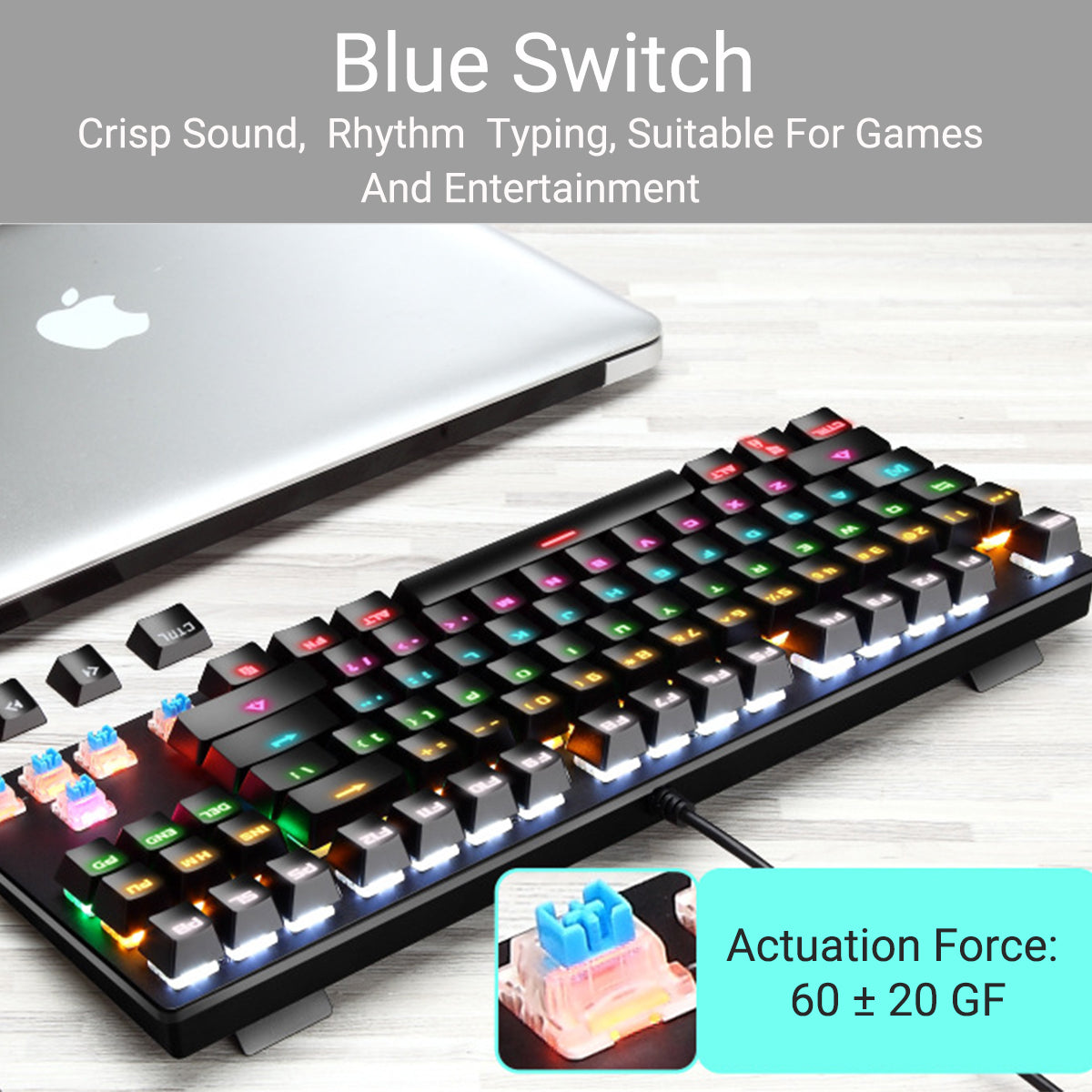 87 Keys Wired Mechanical Keyboard Blue Switch Waterproof 19 RGB Backlight Gaming Keyboard for Windows XP/7/8/10