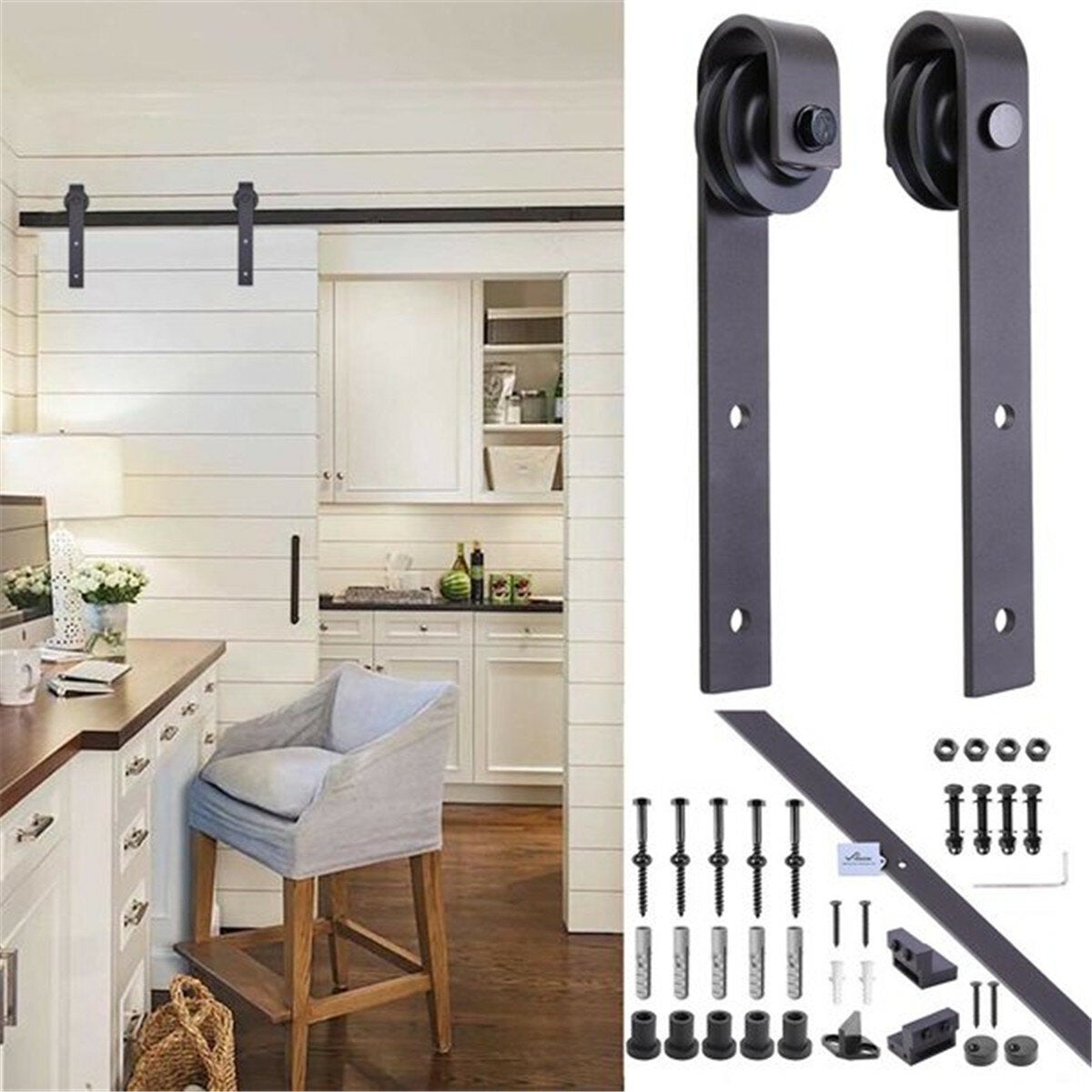 Sliding Barn Door Hardware Track Set Double Roller Kit Antique Classic Bedroom