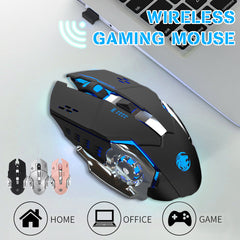 2.4 GHz Wireless Mouse 1600DPI Rechargeable Breathing LED Light Optical Mice with USB Receiver for PC Laptop Desktop