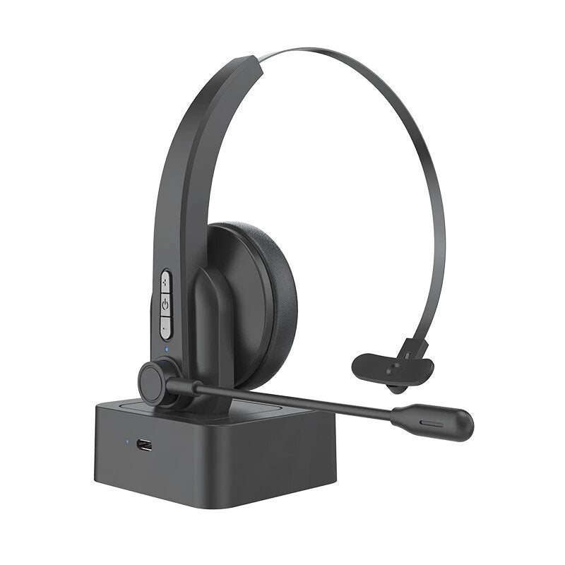 Single Ear Headset Bluetooth Headphone Noise Cancelling Head-mounted Headphone with Microphone for Cell Phones PC Tablet