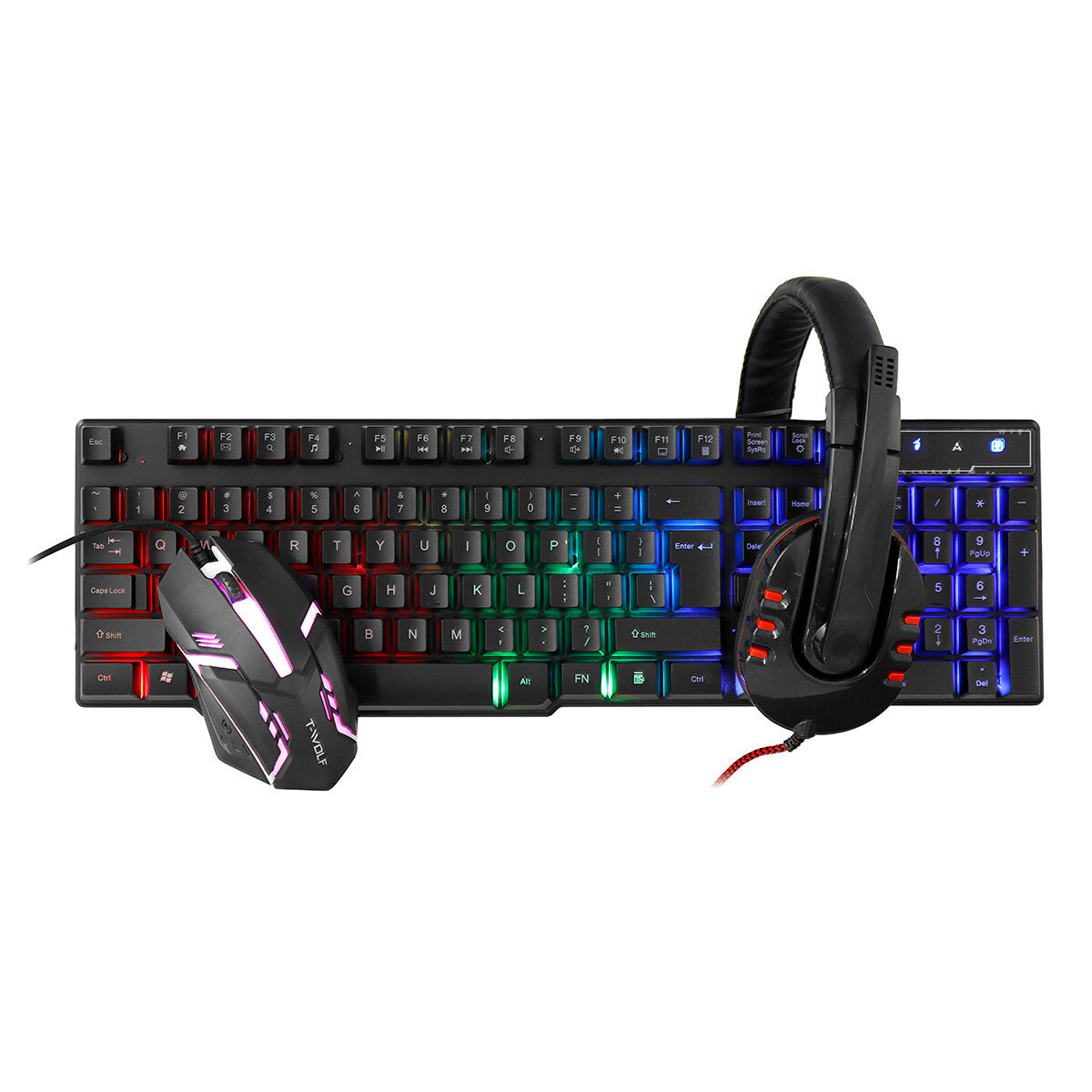 4Pcs Gaming Devices Set 104 Keys LED Backlit Gaming Keyboard 1200DPI Mouse 3.5mm Wired 50mm Driver Headset Anti-slip Mouse Pad Combo