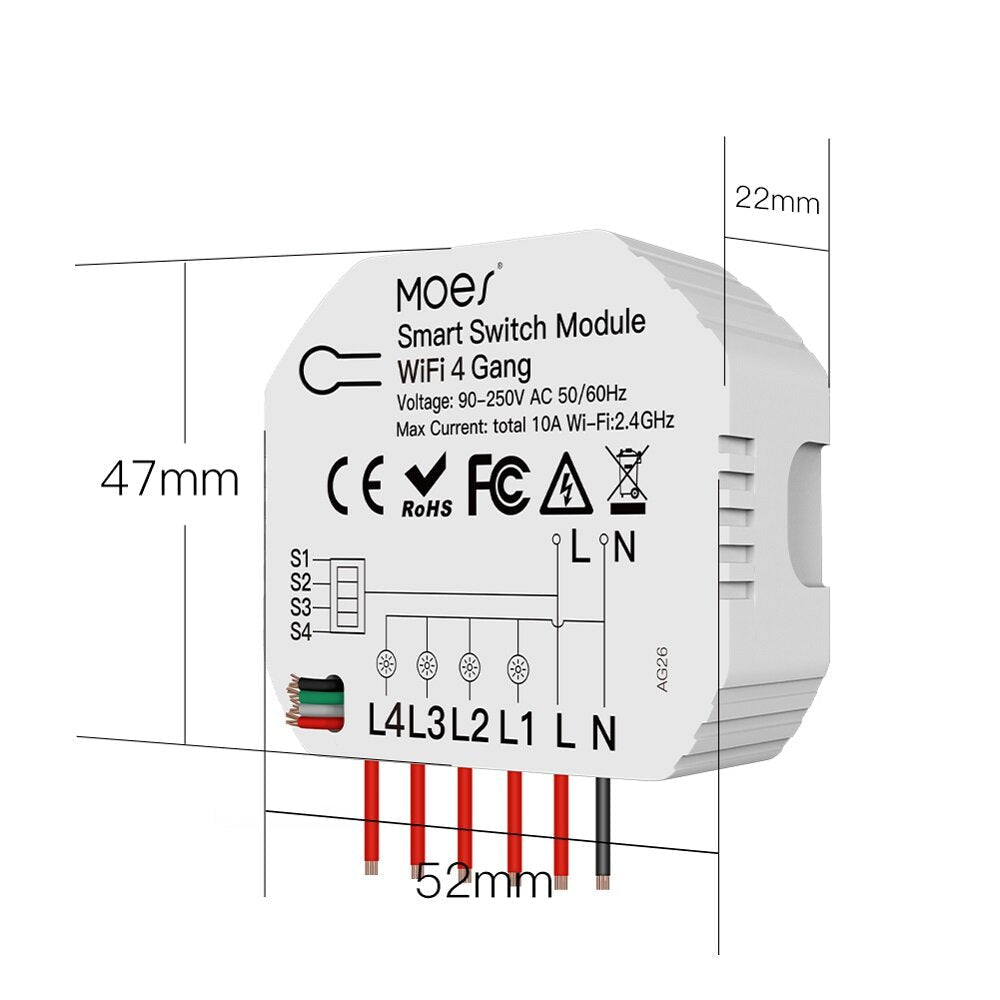 WiFi Smart Light Switch 1/2 Way Wireless Module App Remote Timer Switch On-off Device Works with Alexa Google Home