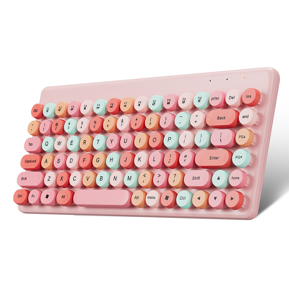 Wireless Keyboard Mouse Combo 2.4GHz Wireless 84-Keys Macaron Chocolate Round Keycaps Keyboard Office Mouse Set for Laptop PC