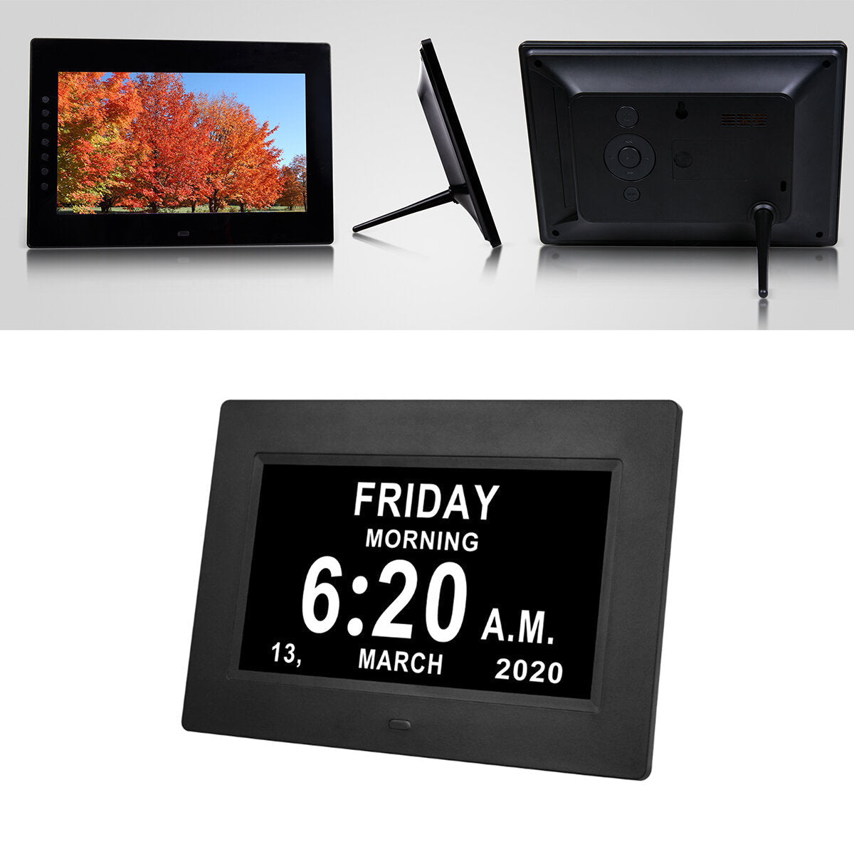 7Inch LED Digital Photo Frame Large Font Clock Automatically Adjusts Brightness