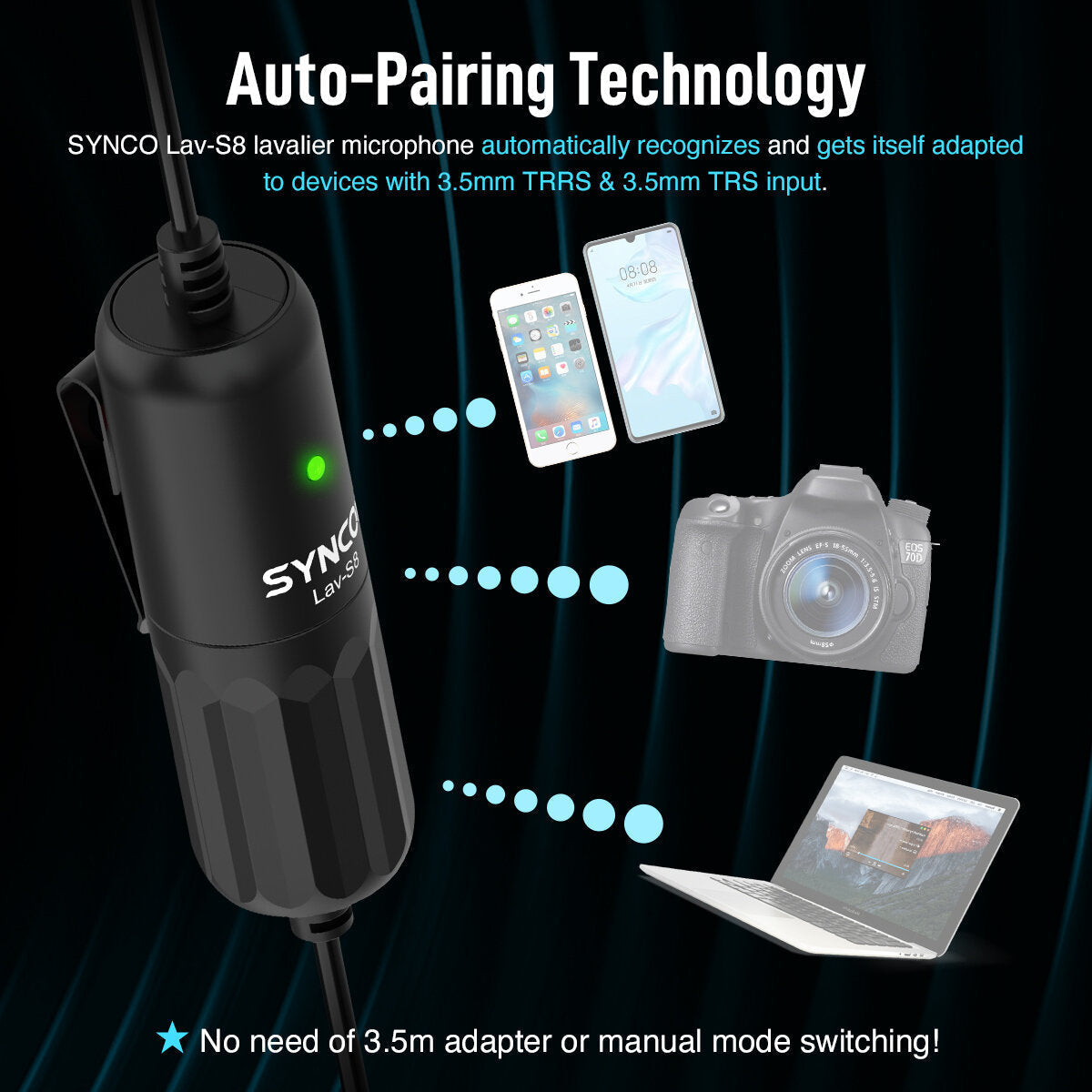 Omnidirectional Condenser Lavalier Microphone with 8M Long Cable for Smartphone Camera Tablet Recording