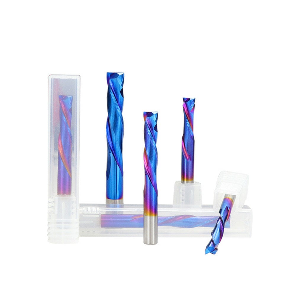 Blue Nano Coating Up Down Milling Cutter 4mm Shank Carbide CNC Router Bit 2 Flute End Mill