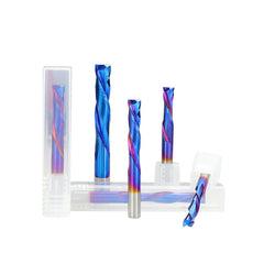 Blue Nano Coating Up Down Milling Cutter 4mm Shank Carbide CNC Router Bit 2 Flute End Mill