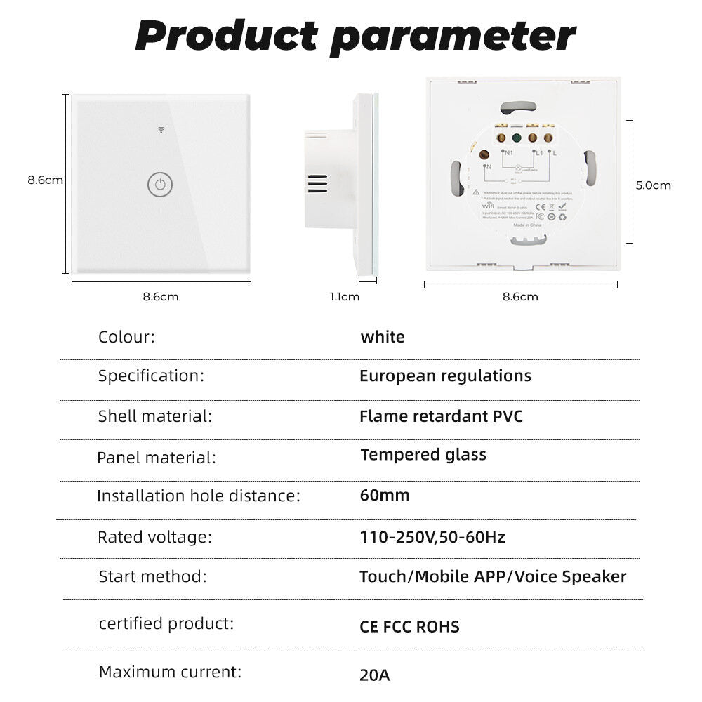 Wifi Switch EU Plug Smart Touch Switch Mobile Phone Remote Alexa Voice Control