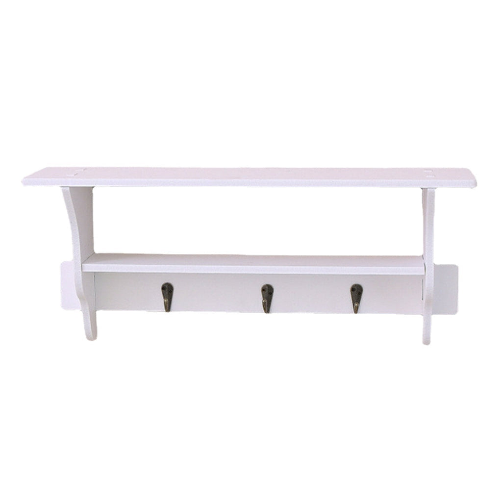 Wall Mounted PVC Wooden Shelves Holder Household Display Storage Rack Organizer Decoration,2-Layer 3 Hook