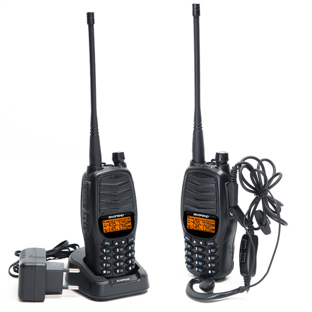 Walkie Talkie Triple 10W Dual PTT VHF UHF Dual Band Ham CB Radio Two Way Audio Black
