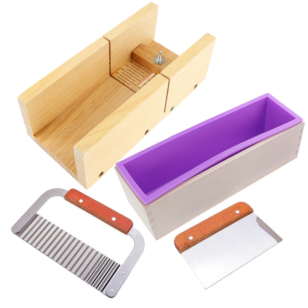 Wooden Box Silicone Soap Making Mold Loaf With Soap Cutter Cutting Mould