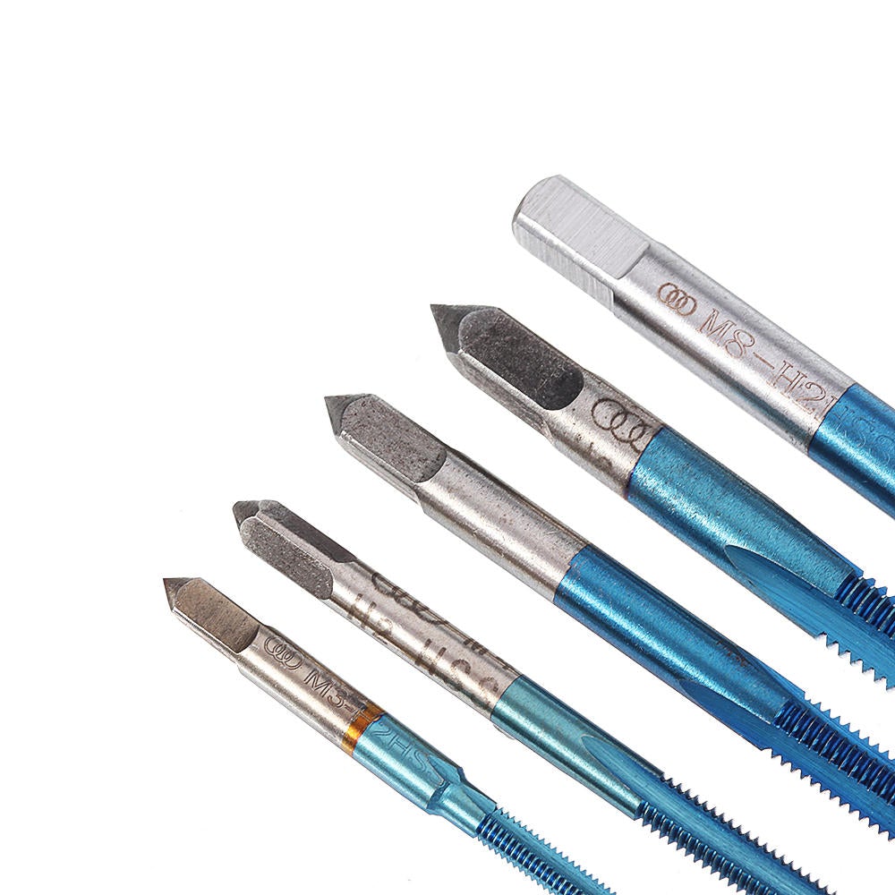 5Pcs M3-M8 Blue Coated Machine Screw Tap Drill Set Straight Flute Metric Thread Tap Drill Bit