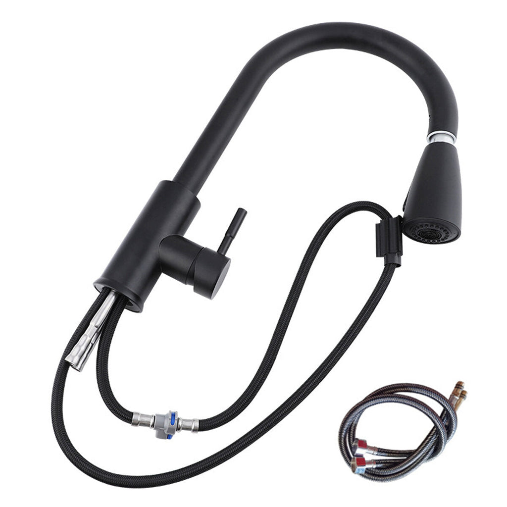 Electroplating Process Kitchen Sink Pull Out Faucet Hot and Cold Water Tap With 2 Stainless Steel Hose