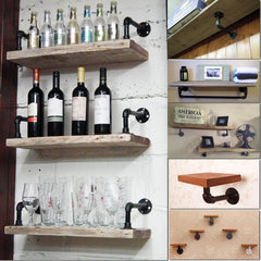 2Pcs Industrial Iron Pipe Shelf Bracket Bookcase Storage Holder Support Stand DIY Home Decor
