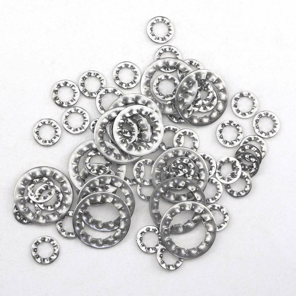 390Pcs 304 Stainless Steel Internal Tooth Lock Washers Anti-loosening Washer M3-M12 Assortment Kit