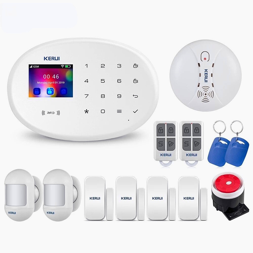 WIFI GSM Smart Home Security Alarm System with 2.4 Inch TFT Touch Panel APP Control Wireless Sensor Burglar Smoke Detector