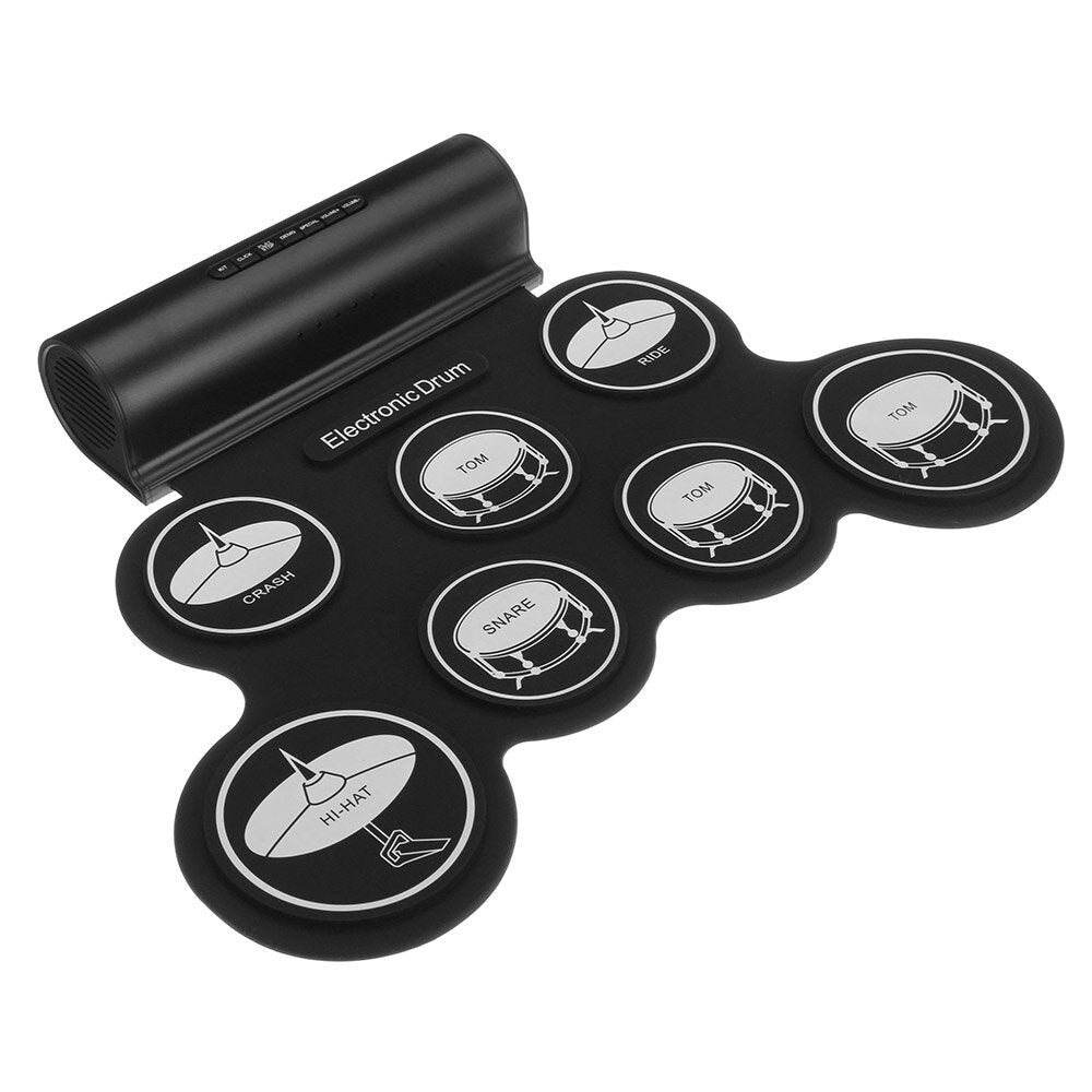 Electronic Drum Digital USB MIDI 7 Pads Roll Up Set Silicone Electric Drum Pad Built-in Speakers with Drumsticks Sustain Pedal