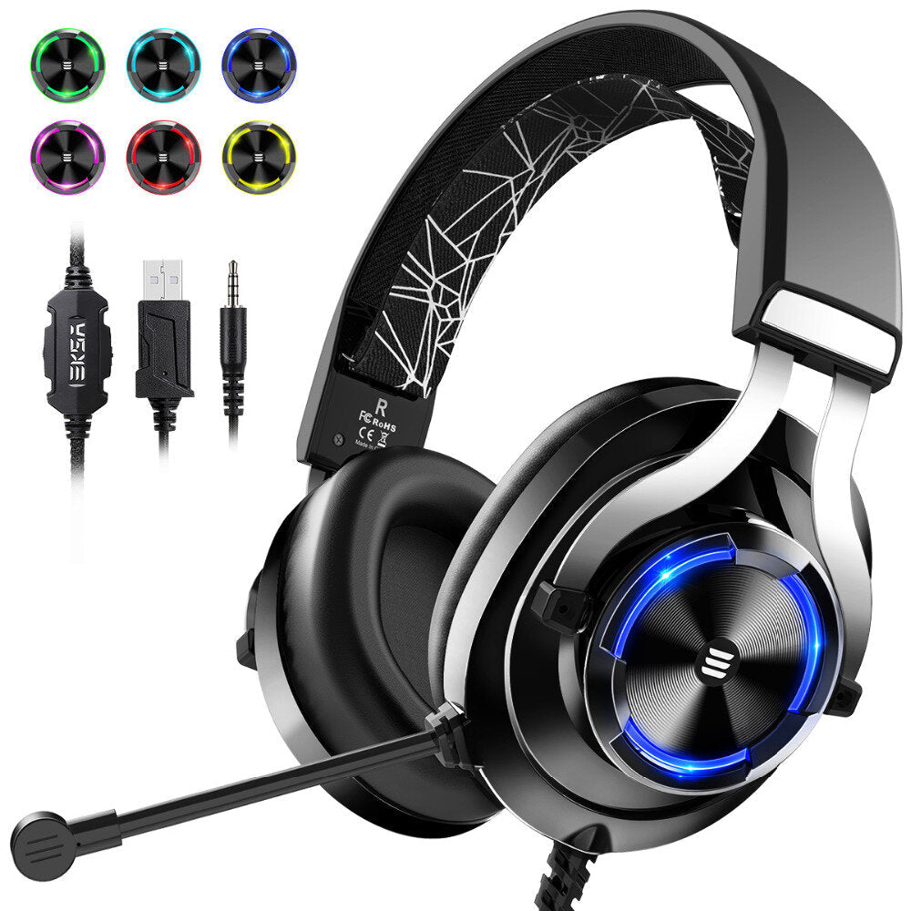 Gamer Headset Over Ear Gaming Headphone 3.5mm Double Jack With Rotate Mic RGB LED Light For PS4 PC Xbox