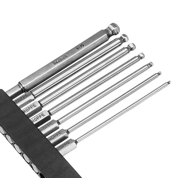 7pcs SAE 5/64-5/16 Inch 100mm Magnetic Ball Screwdriver Bit 1/4 Inch Hex Shank