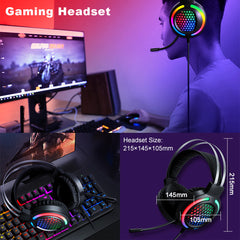 4Pcs Gaming Combo Kit 104 Keys Rainbow Backlit Keyboard Adjustable 2400DPI Mouse Wired RGB Lighting Headset with Anti-Slip Mouse Pad