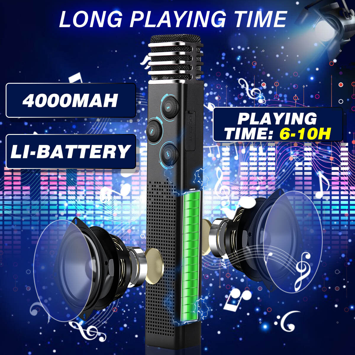 3-IN-1 Bluetooth Microphone 2*10W Hi-Fi Stereo Wireless Speaker 4000mAh Portable Karaoke Mic Recorder