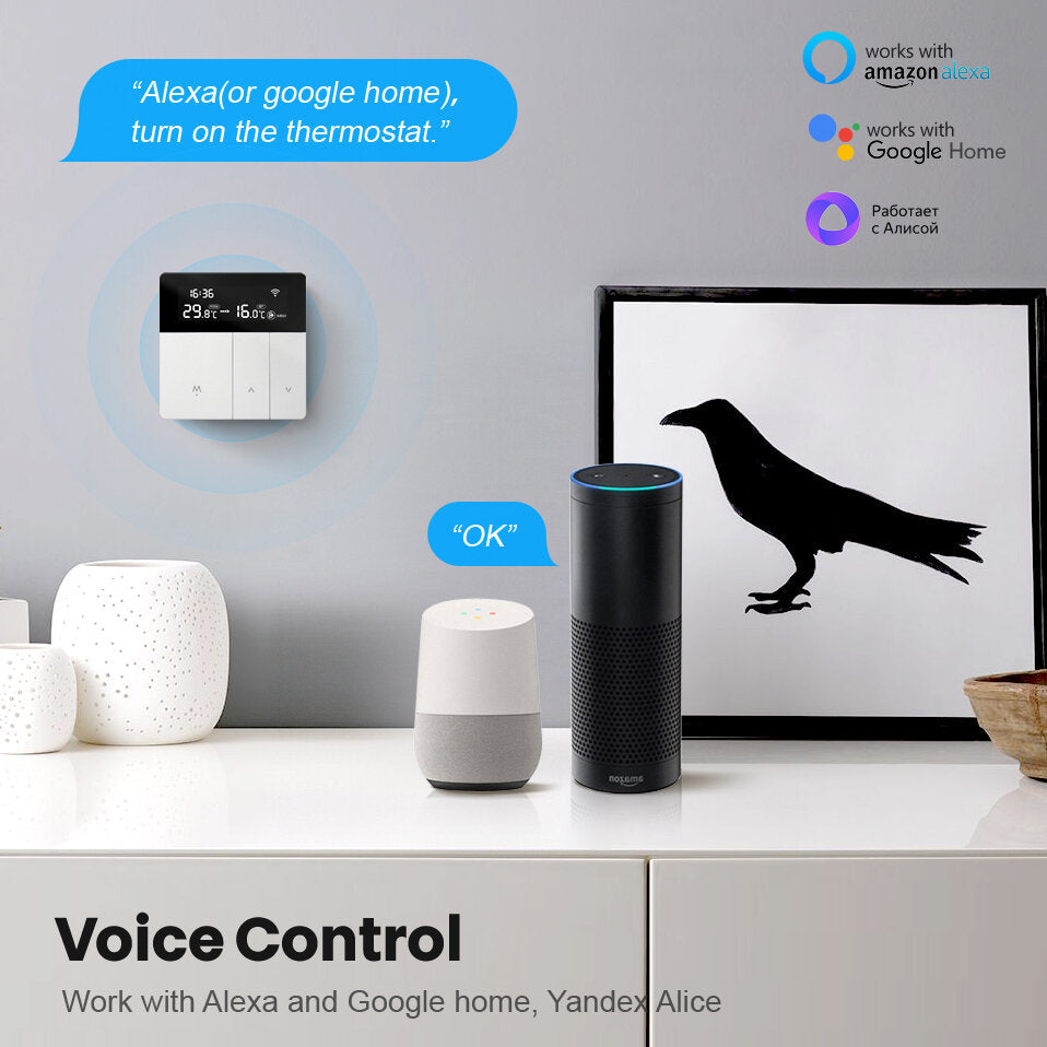Smart Thermostat Sliver Electric Heating Temperature Controller APP Real Time Remote Control LCD Touch Display Screen Works With Alexa Google Home