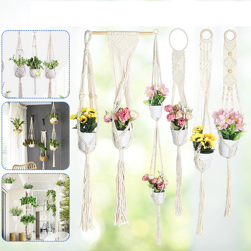 Wall Hanging Planter Plant Hanger Hand Knitting Natural Cordage Plant Hanger Basket Plant Holder for Flower Pot Hanging Net Bag