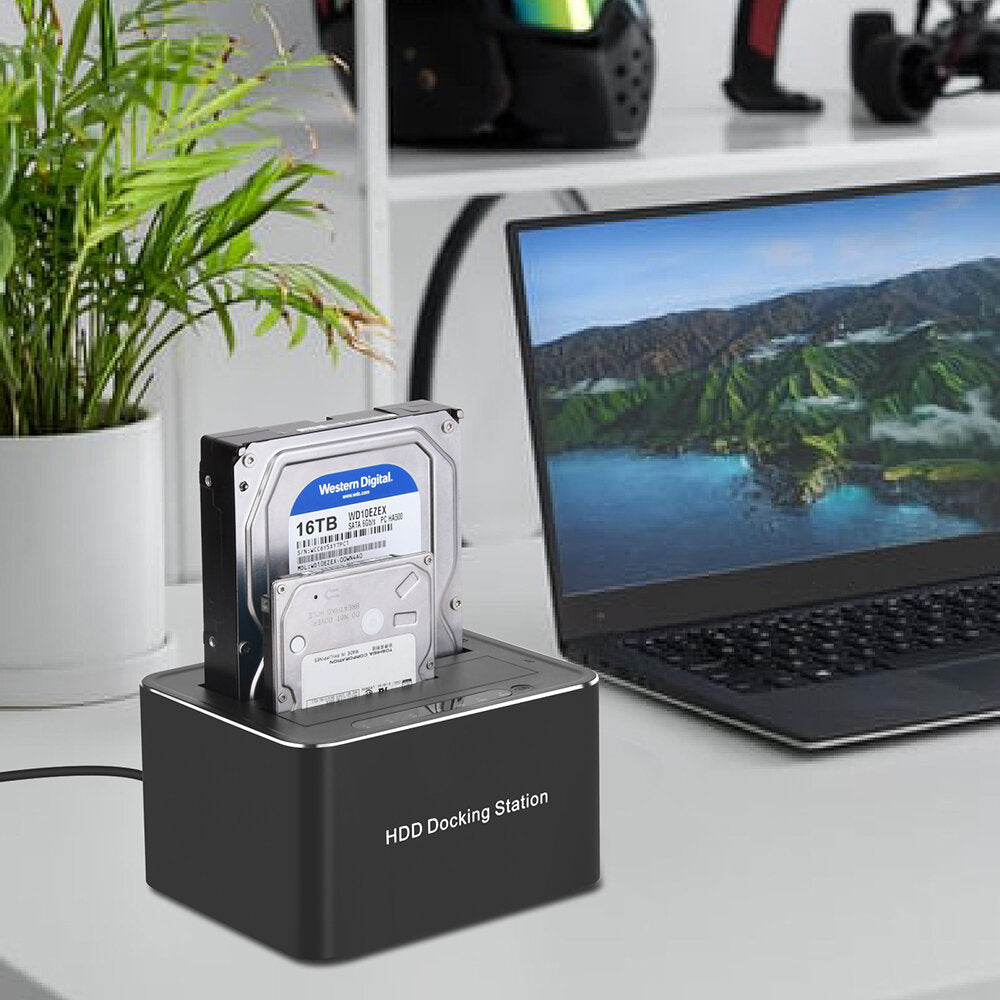 USB 3.0 to SATA Hard Drive Docking Station Off-Line Clone Function 5Gbps 32TB Dual Bay for 2.5"/3.5" HDD/SSD Hard Drive W-2P01