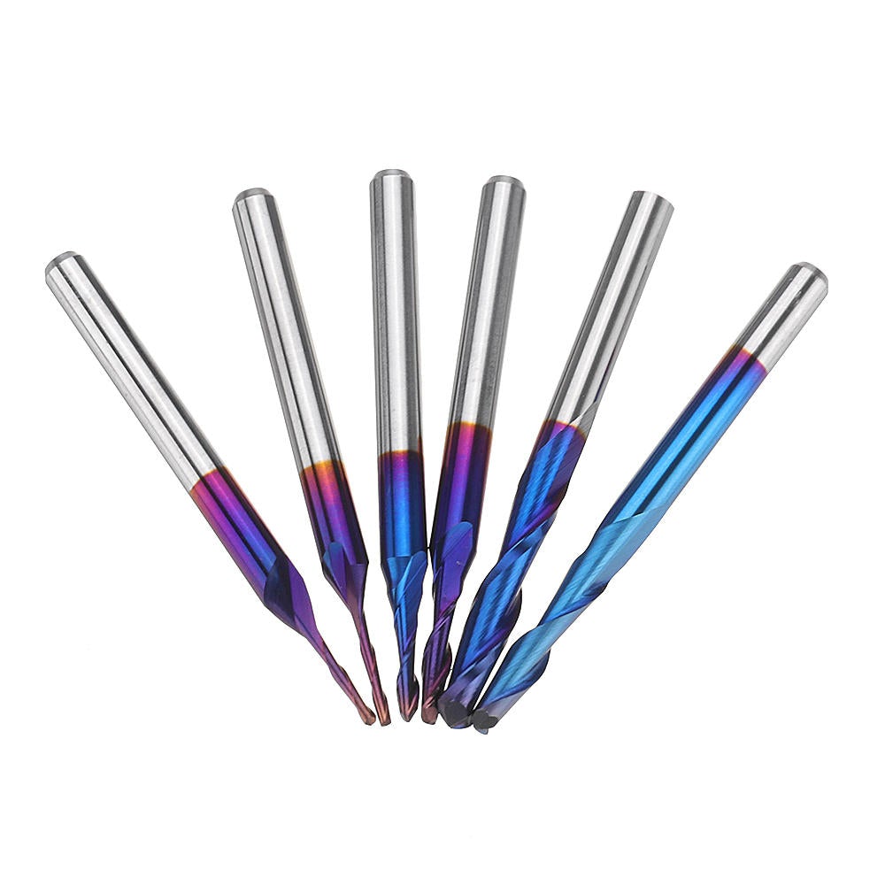 10pcs 3.175mm Shank Blue Coated Spiral Ball Nose End Mill 0.8-3.175mm CNC Milling Cutter