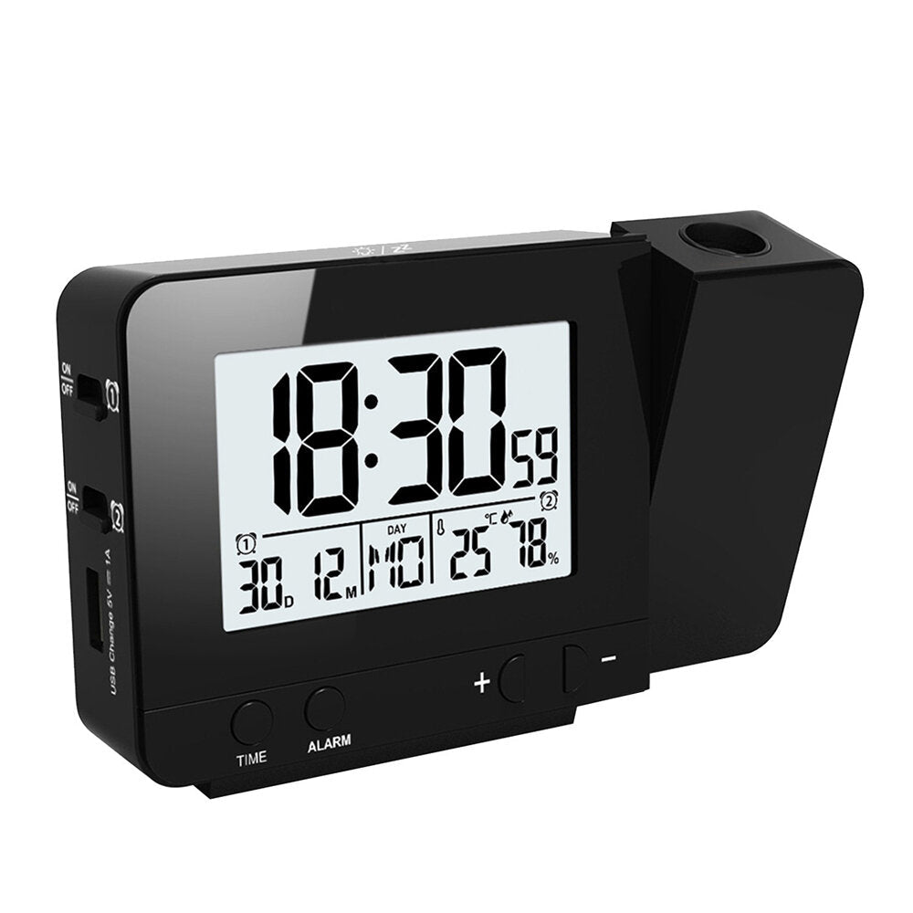 USB Electronic Projection Clock Wireless Color Screen Temperature & Humidity Weather Forecast Calendar Desktop Clock