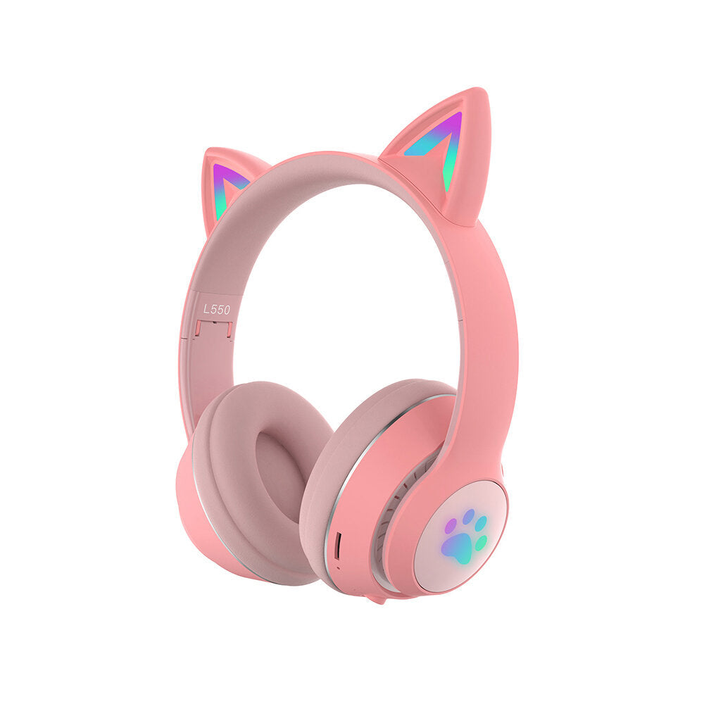 LED Glowing Cat Ears Earphone Wireless Foldable Headphones Hi-Fi Stereo Bluetooth With HD Microphone