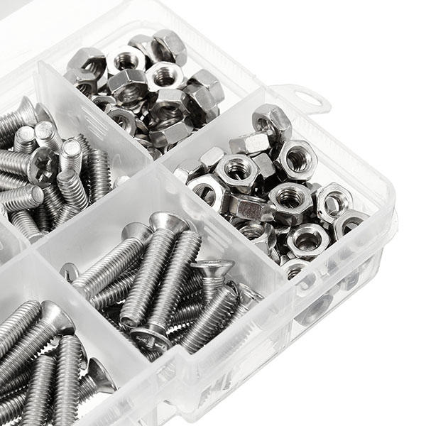 M4SP2 M4 Stainless Steel Phillips Flat Head Screws Bolts Nuts Assortment Kit 250Pcs