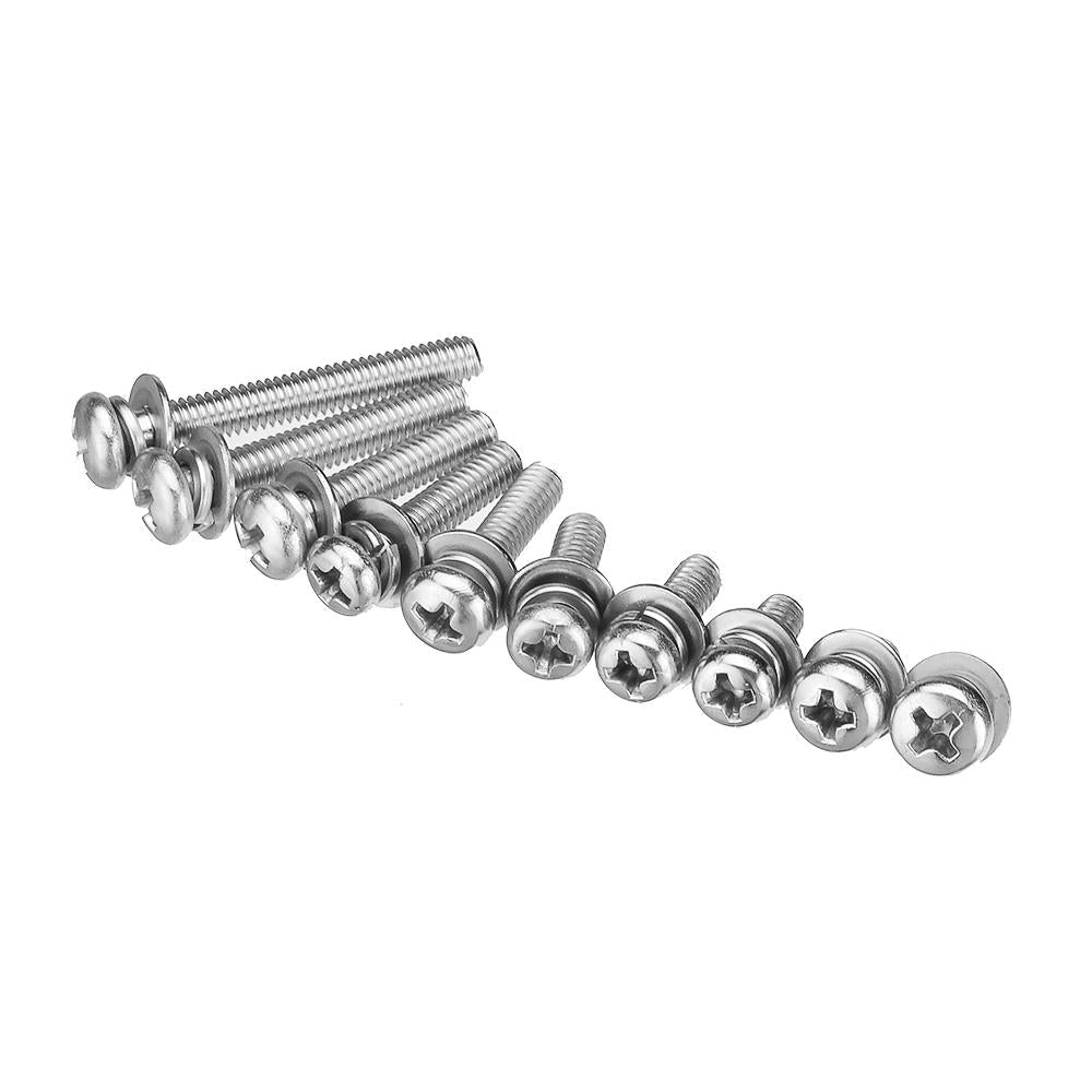 M4SP3 150Pcs M4 Stainless Steel 6-30mm Phillips Pan Head Machine Screw Washer Bolt Asortment