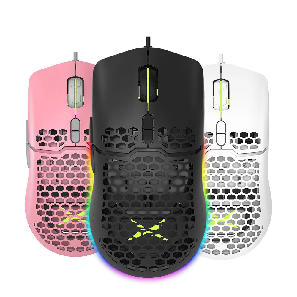 RGB Gaming Mouse USB Wired Lightweight Honeycomb Shell 7200DPI Ergonomic Mice with Soft Rope Cable For PC Laptop