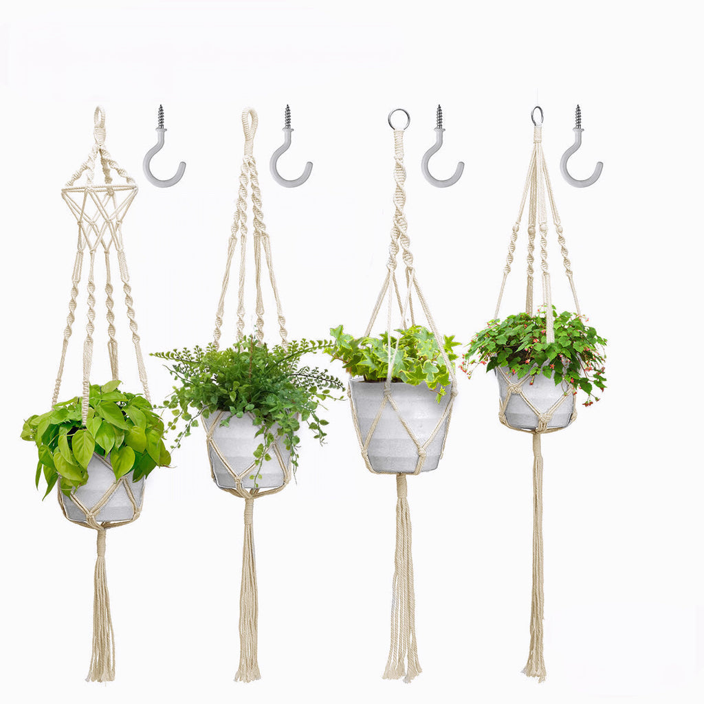 4Pcs Hand-woven Flower Pot Net Pocket Gardening Balcony Plant Lanyard Holder