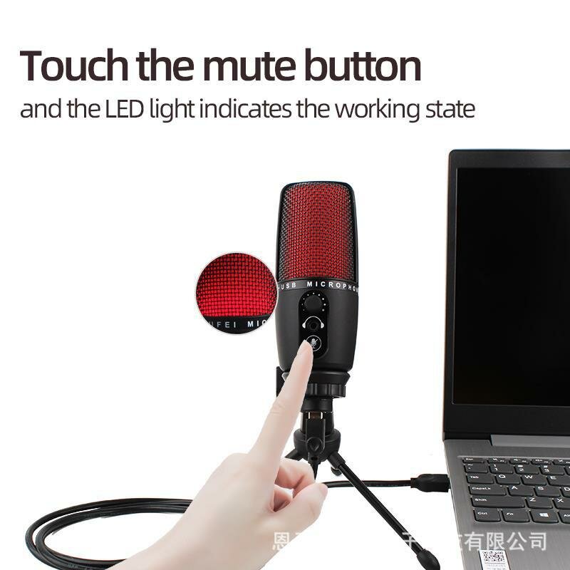 condenser studio microphone stereo recording with volume control real silent key led status display