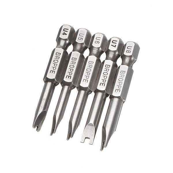 5pcs 50mm 1/4 Inch Hex Shank Magnetic U-shaped Screwdriver Bits