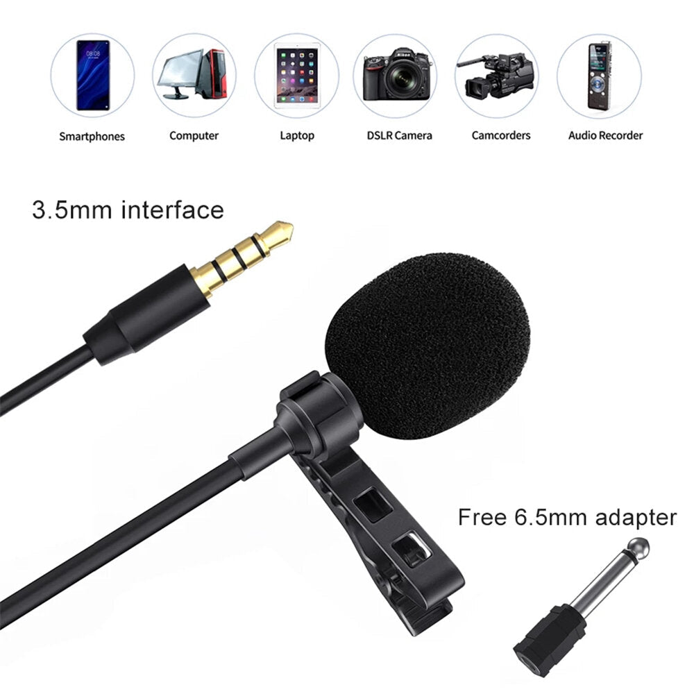 Wired microphone Clip-on Lapel CVC Noise Reduction 8M Cable 3.5MM Plug Mini Condenser Mic for Meeting Broadcast Vlogging Recording