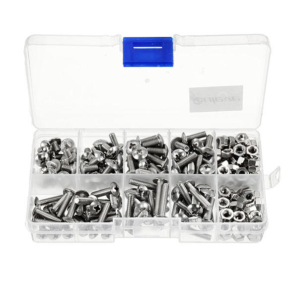 M4SP1 M4 Stainless Steel Phillips Round Head Screws Bolts Nuts Assortment Kit 250Pcs