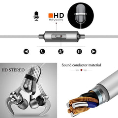 Metal In-ear Wired Headphone Horn Hi-Fi Music Heavy Bass Stereo Sound Headset Sports Running Earphones with Microphone