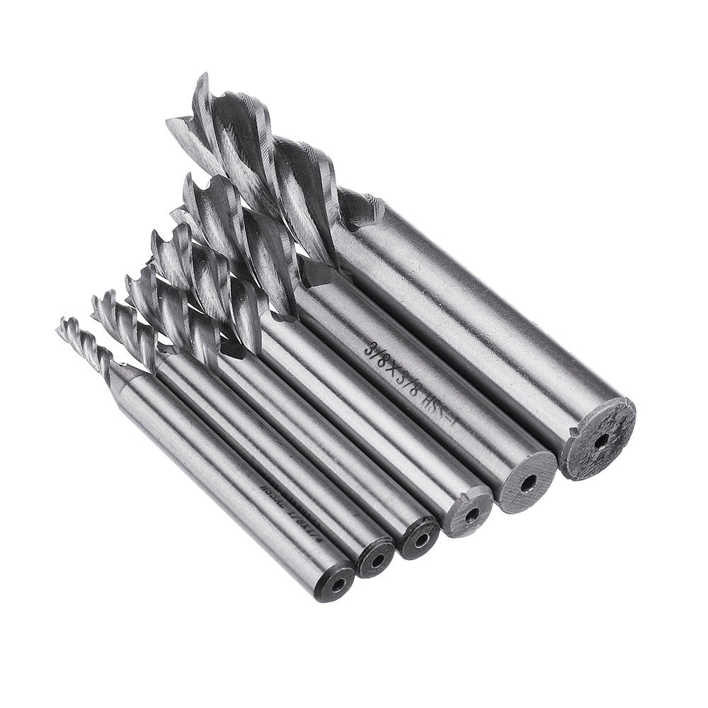 6pcs 1/8-1/2 Inch Imperial Milling Cutter High Speed Steel CNC Bit Spiral End Mill