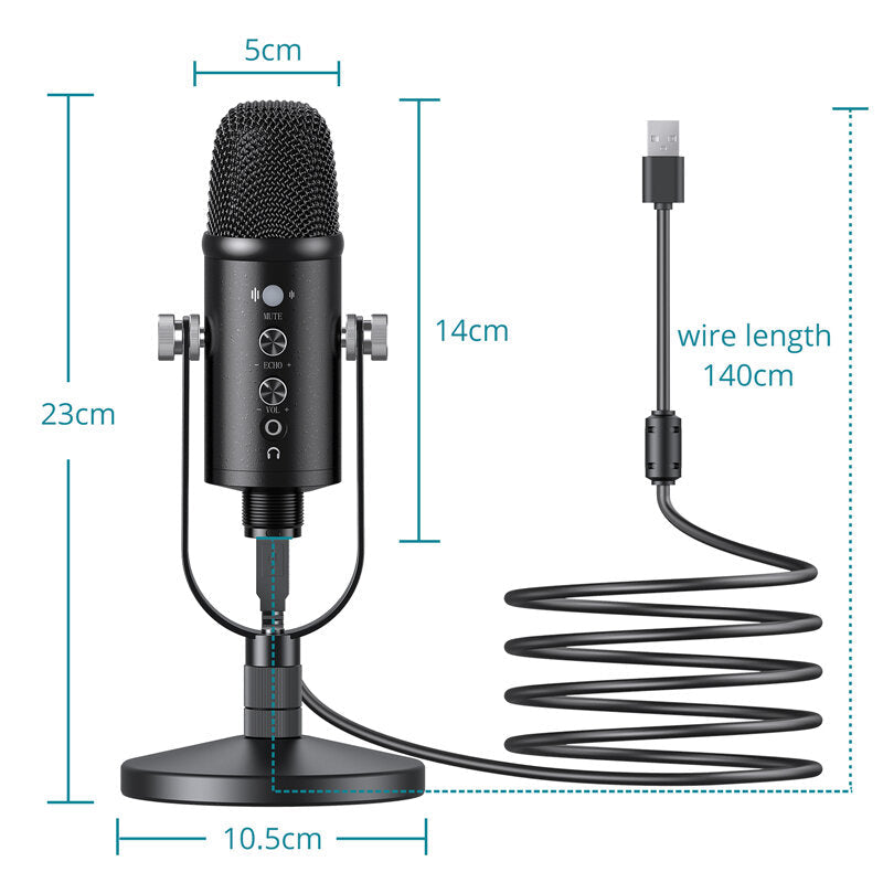 Condenser Microphone Hi-Fi DSP Noise Reduction Reverberation Adjustable Built-In Sound Card USB Wired for YouTube Broadcast Recording Gaming