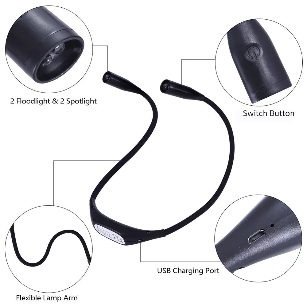 LED Book Light USB Rechargeable Halter Three-speed Adjustment Reading Lamp Portable Button Models Reading Night Lights