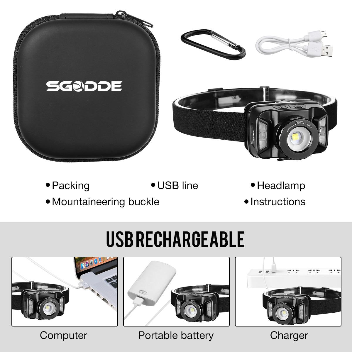 500LM LED Motion Sensor Headlamp 5Modes IPX6 RechargeableLightweight Flashlight Super Bright Waterproof Mini Head Torch